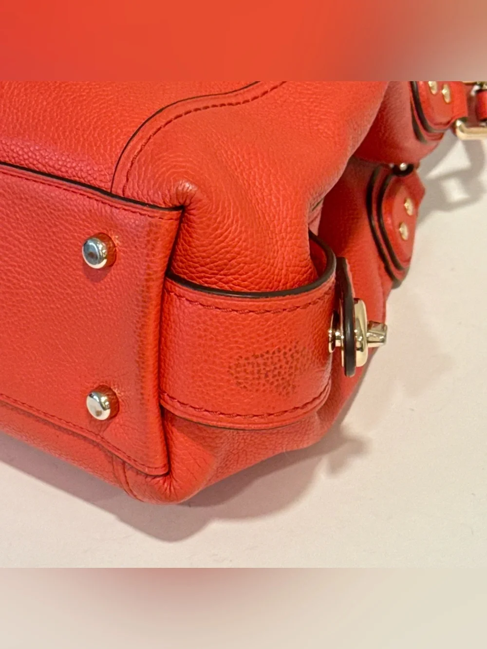 Coach Edie 31 Pebbled Leather Coral Orange Red Purse 57125 Shoulder Bag